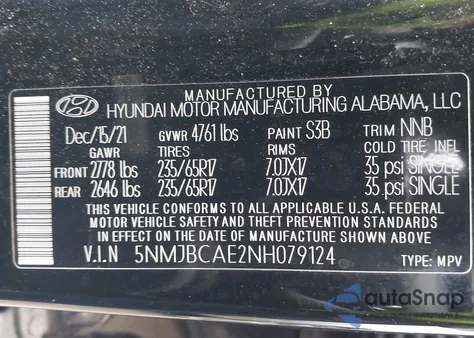 2022 Hyundai Tucson Sel из США, поврежденный, VIN 5NMJBCAE2NH079124